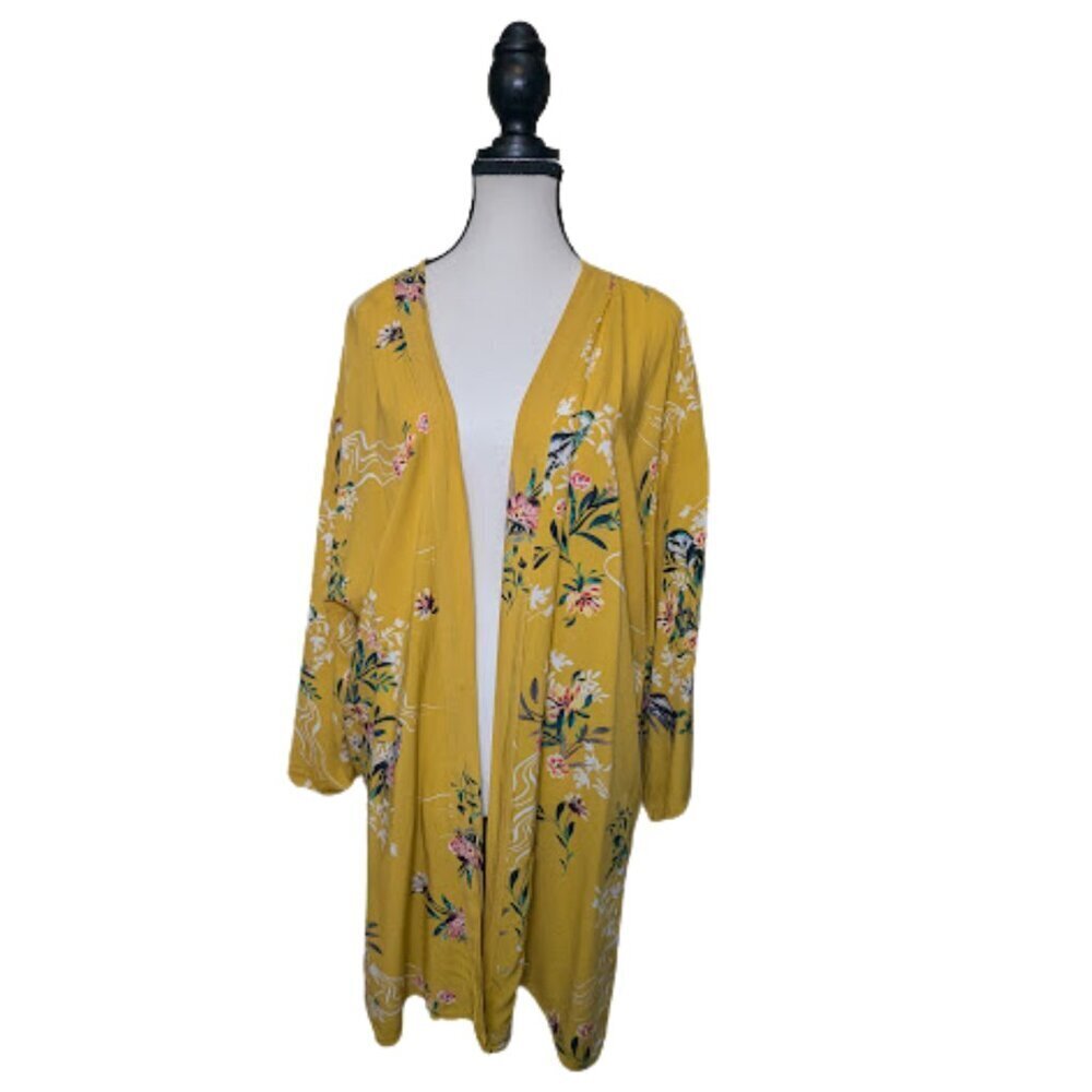 Cotton:On Yellow Floral Kimono Cardigan XS/S | Lightweight Boho Duster